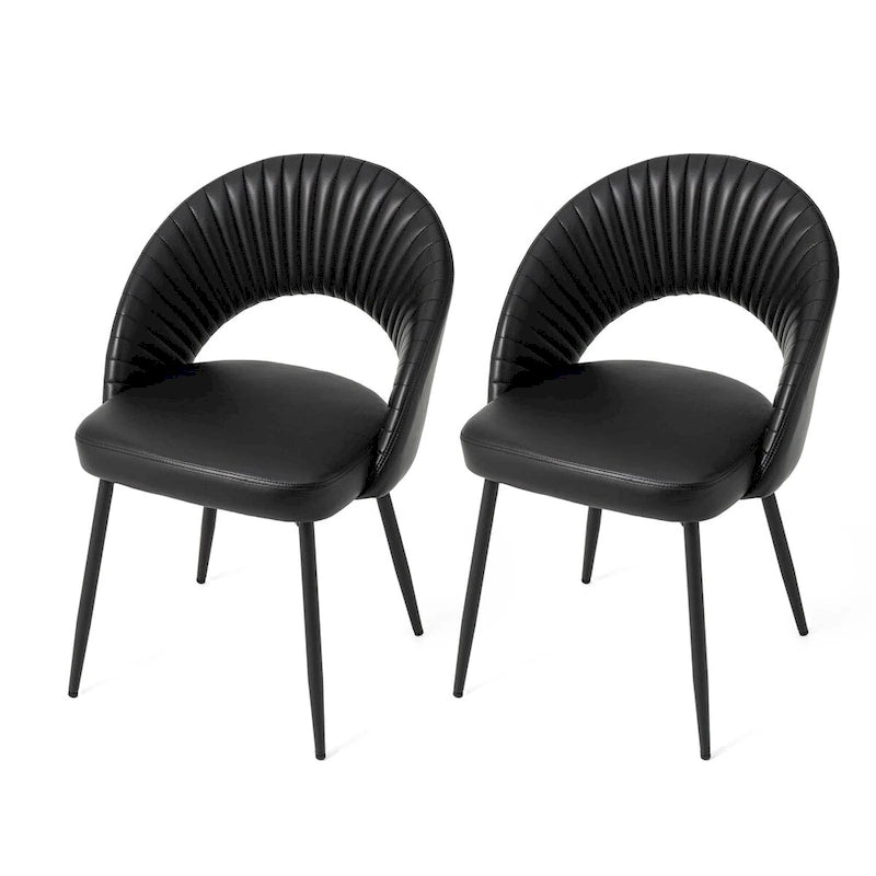 Gesteppter Esszimmerstuhl aus PU-Leder im Mid-Century-Modern-Stil mit schwarzen Metallbeinen