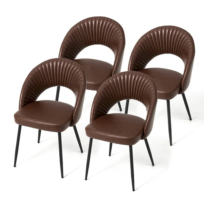 Gesteppter Esszimmerstuhl aus PU-Leder im Mid-Century-Modern-Stil mit schwarzen Metallbeinen
