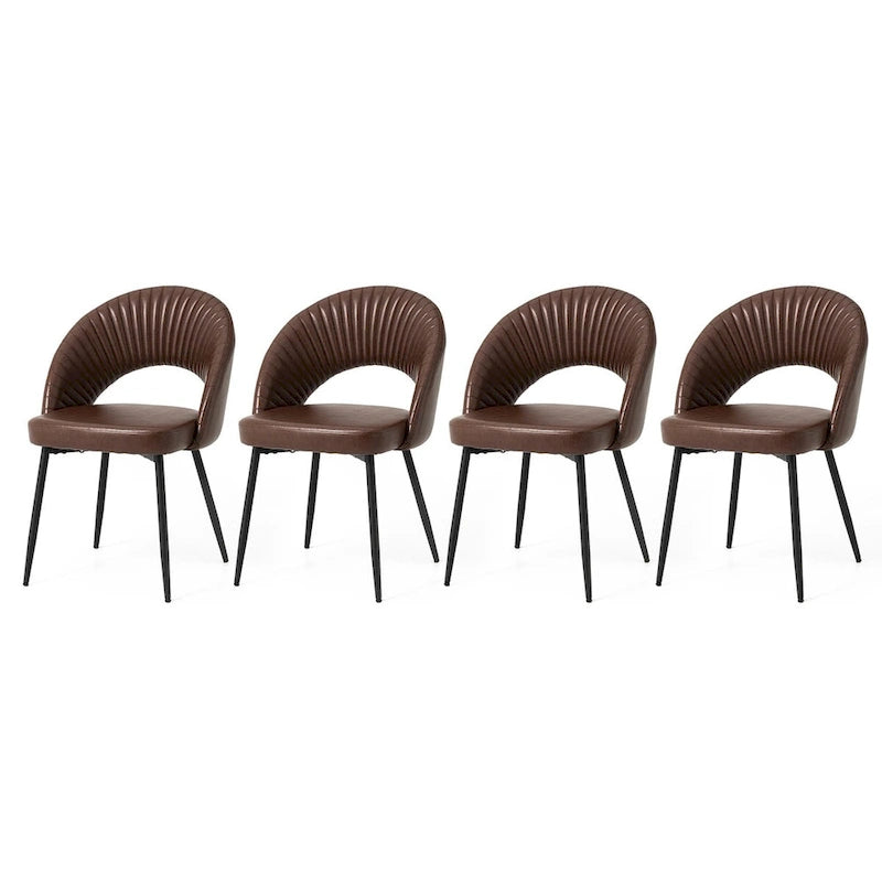Gesteppter Esszimmerstuhl aus PU-Leder im Mid-Century-Modern-Stil mit schwarzen Metallbeinen