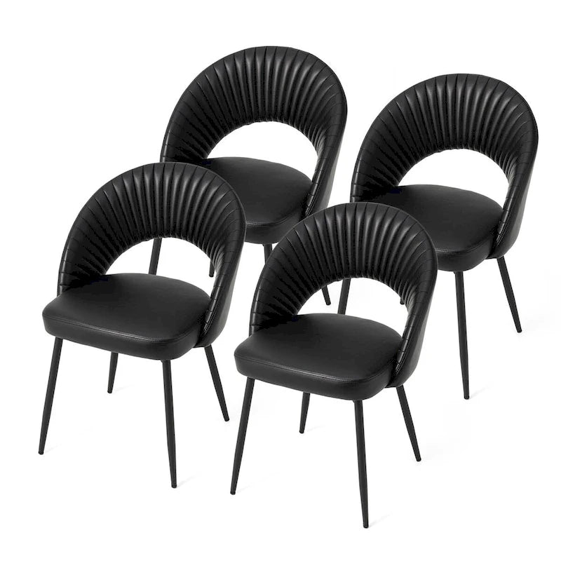 Gesteppter Esszimmerstuhl aus PU-Leder im Mid-Century-Modern-Stil mit schwarzen Metallbeinen