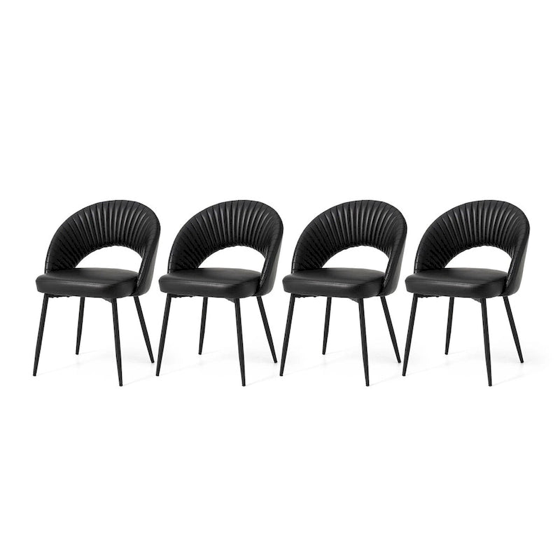 Gesteppter Esszimmerstuhl aus PU-Leder im Mid-Century-Modern-Stil mit schwarzen Metallbeinen