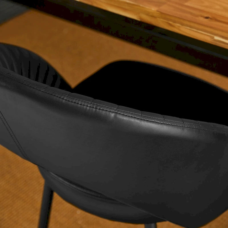 Gesteppter Esszimmerstuhl aus PU-Leder im Mid-Century-Modern-Stil mit schwarzen Metallbeinen