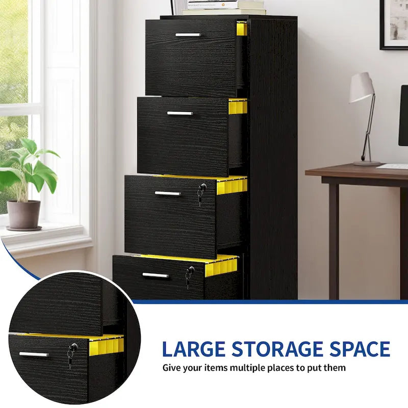 4-Drawer Vertical File Cabinet with Lock Ball-Bearing Slides Black