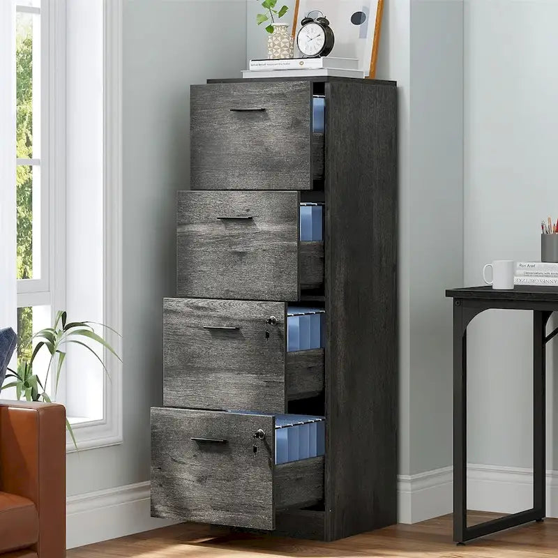 4-Drawer Vertical File Cabinet with Lock Ball-Bearing Slides Black