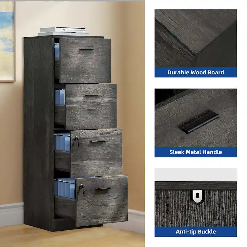 4-Drawer Vertical File Cabinet with Lock Ball-Bearing Slides Black