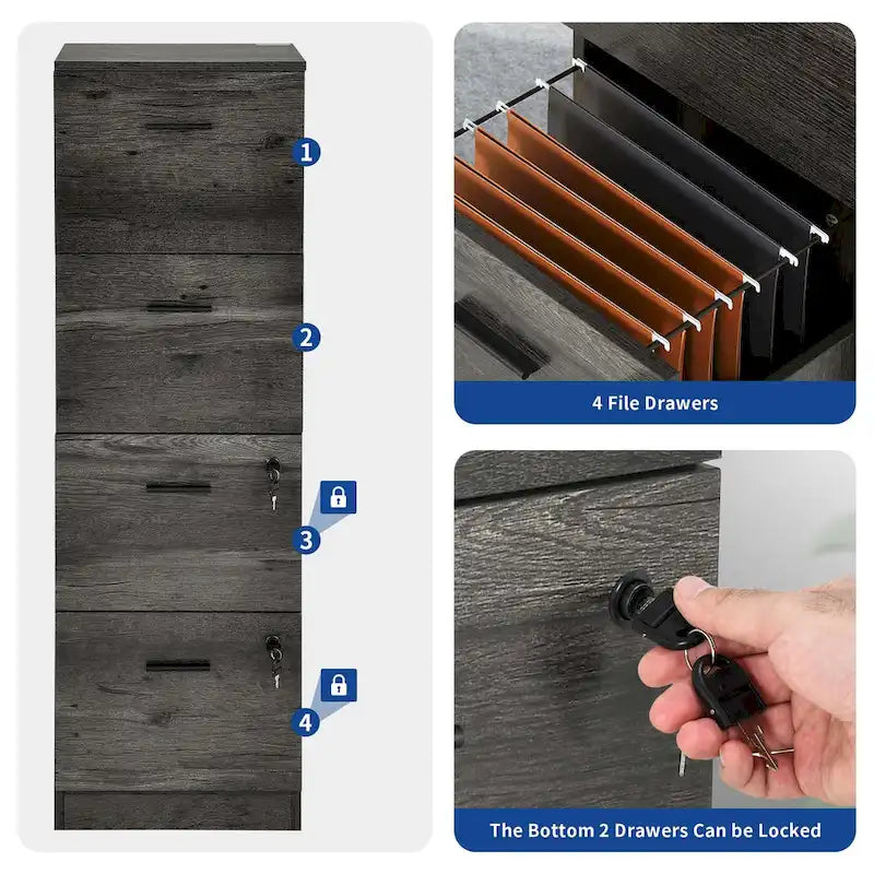 4-Drawer Vertical File Cabinet with Lock Ball-Bearing Slides Black