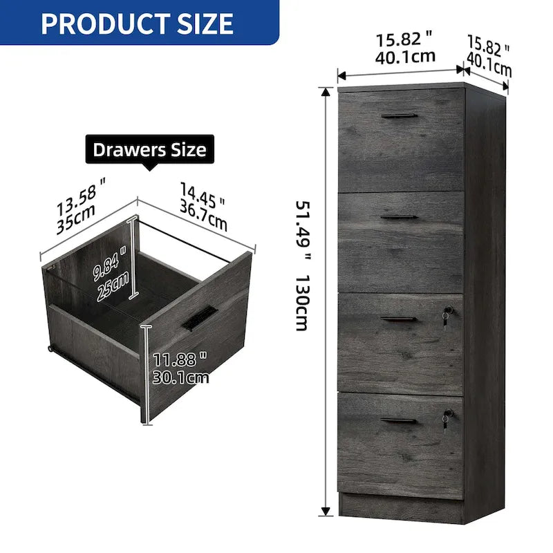 4-Drawer Vertical File Cabinet with Lock Ball-Bearing Slides Black