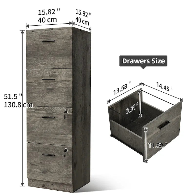 4-Drawer Vertical File Cabinet with Lock Ball-Bearing Slides Black