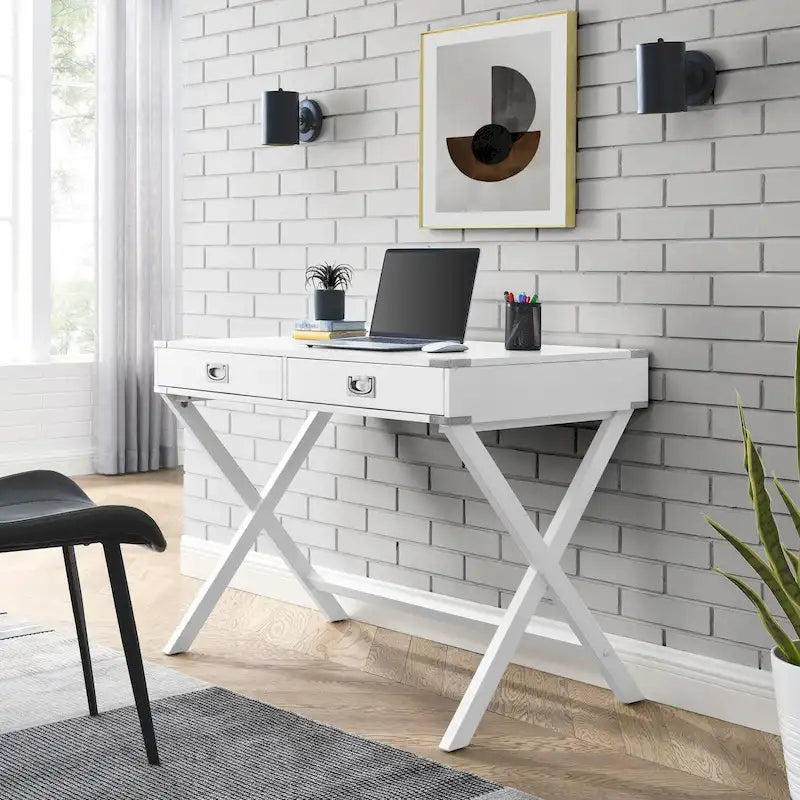 Solid Wood Computer Desk with Drawers and Storage, White Blue Red Black