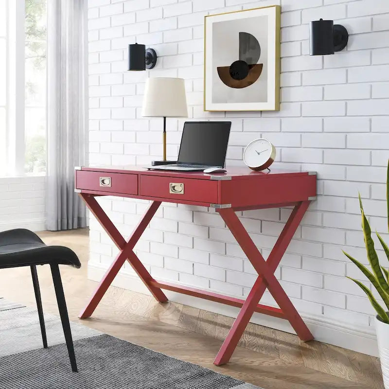 Solid Wood Computer Desk with Drawers and Storage, White Blue Red Black