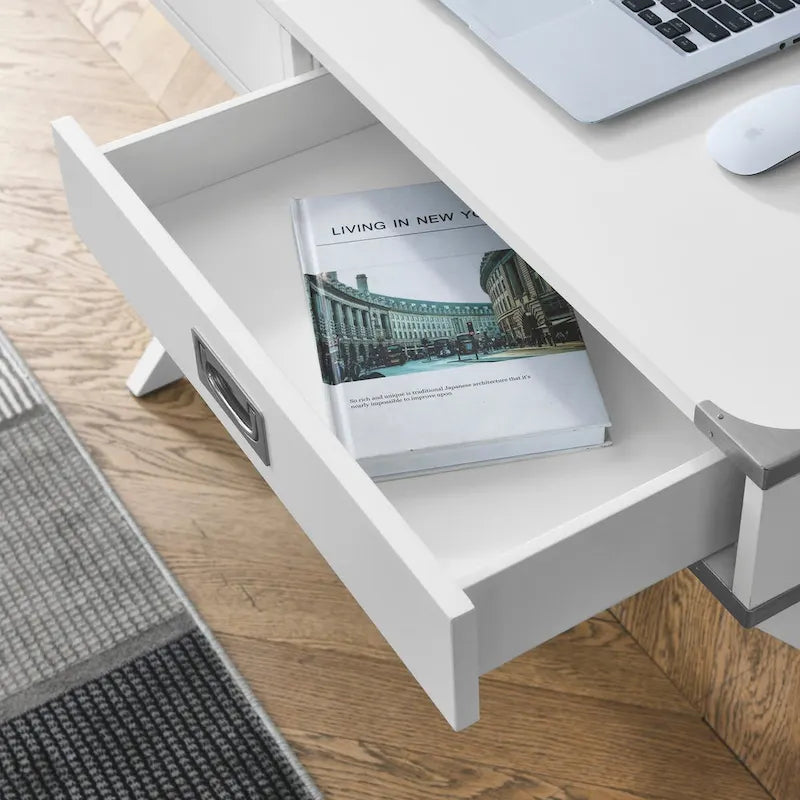 Solid Wood Computer Desk with Drawers and Storage, White Blue Red Black