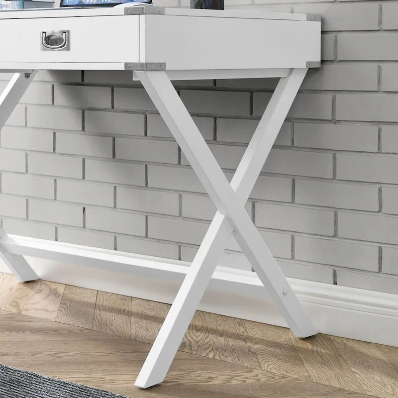 Solid Wood Computer Desk with Drawers and Storage, White Blue Red Black