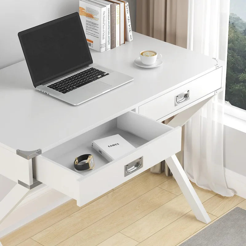 Computer-Schreibtisch aus Massivholz mit Schubladen und Stauraum, weiß, blau, rot, schwarz