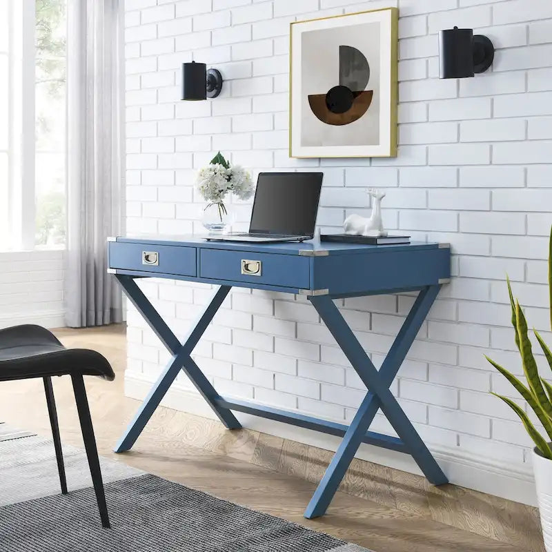 Computer-Schreibtisch aus Massivholz mit Schubladen und Stauraum, weiß, blau, rot, schwarz