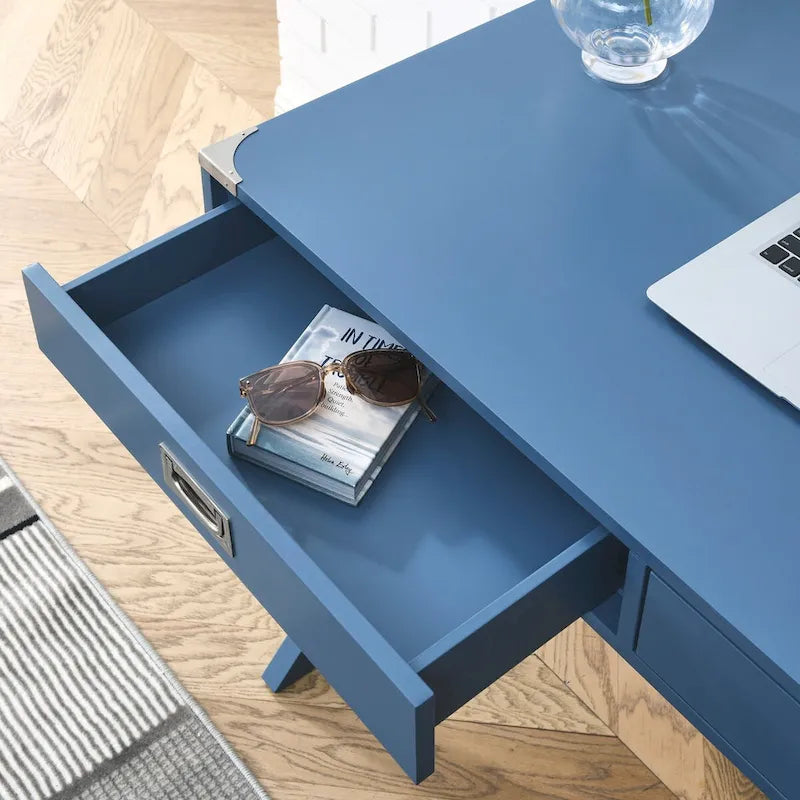 Computer-Schreibtisch aus Massivholz mit Schubladen und Stauraum, weiß, blau, rot, schwarz