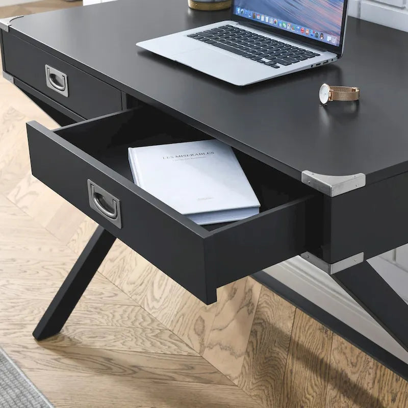 Computer-Schreibtisch aus Massivholz mit Schubladen und Stauraum, weiß, blau, rot, schwarz
