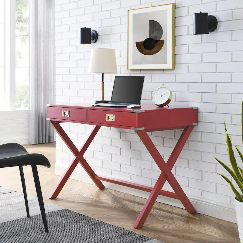 Computer-Schreibtisch aus Massivholz mit Schubladen und Stauraum, weiß, blau, rot, schwarz