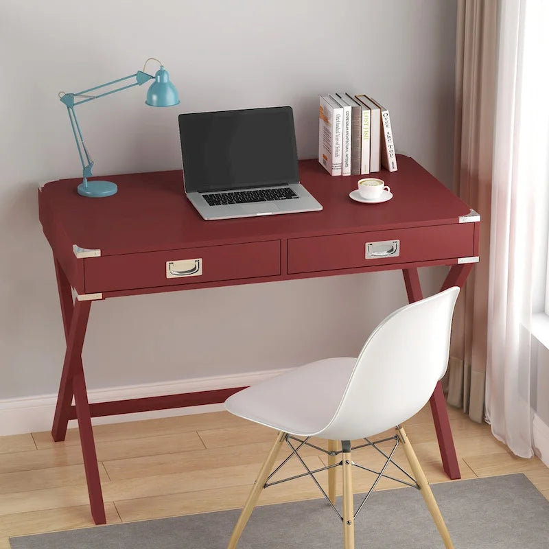 Computer-Schreibtisch aus Massivholz mit Schubladen und Stauraum, weiß, blau, rot, schwarz