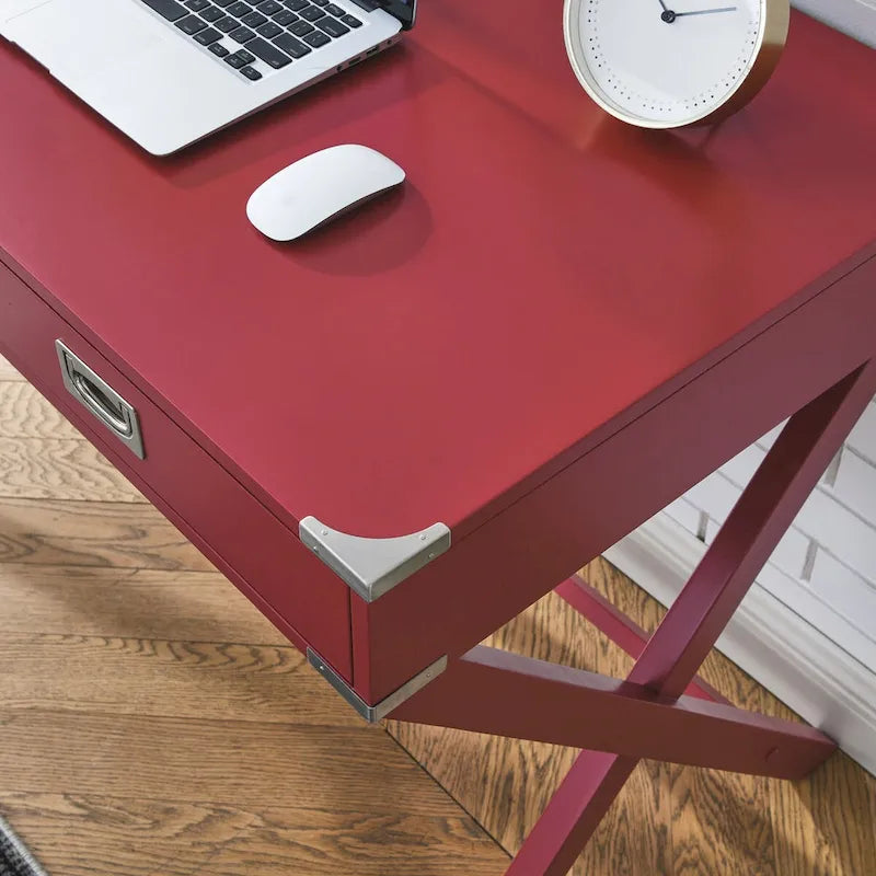 Computer-Schreibtisch aus Massivholz mit Schubladen und Stauraum, weiß, blau, rot, schwarz