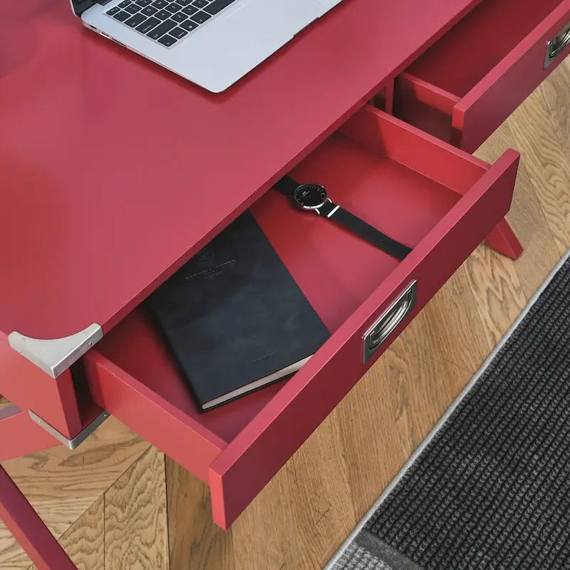 Computer-Schreibtisch aus Massivholz mit Schubladen und Stauraum, weiß, blau, rot, schwarz