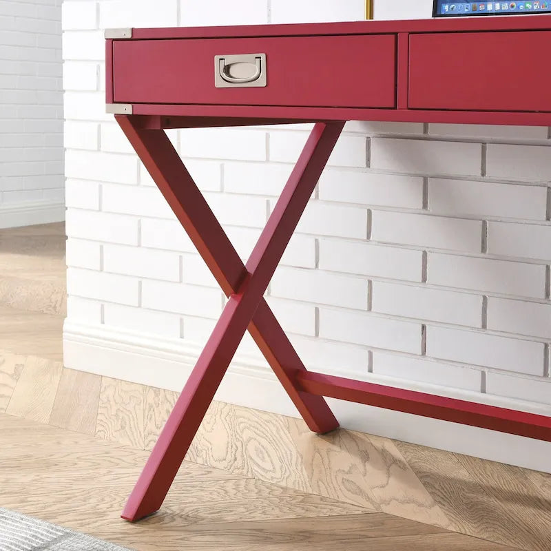 Computer-Schreibtisch aus Massivholz mit Schubladen und Stauraum, weiß, blau, rot, schwarz