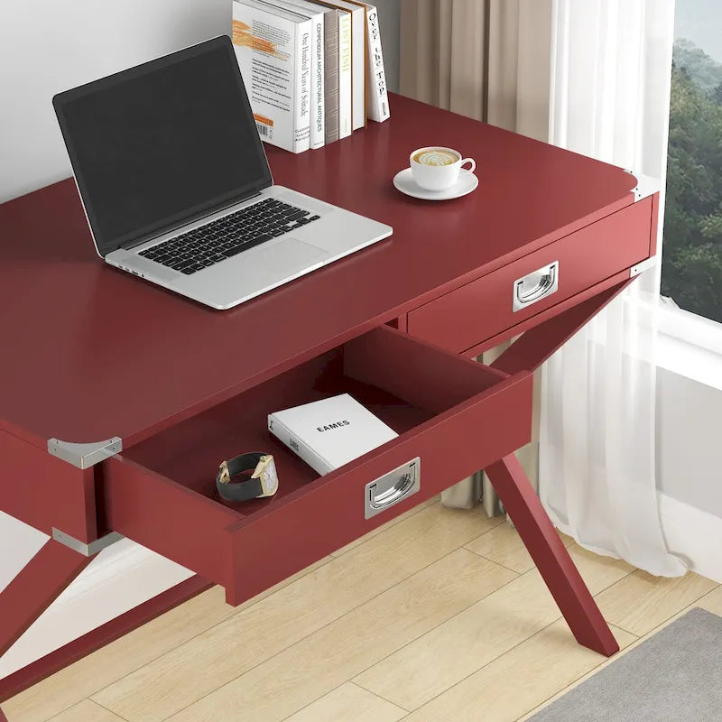 Computer-Schreibtisch aus Massivholz mit Schubladen und Stauraum, weiß, blau, rot, schwarz