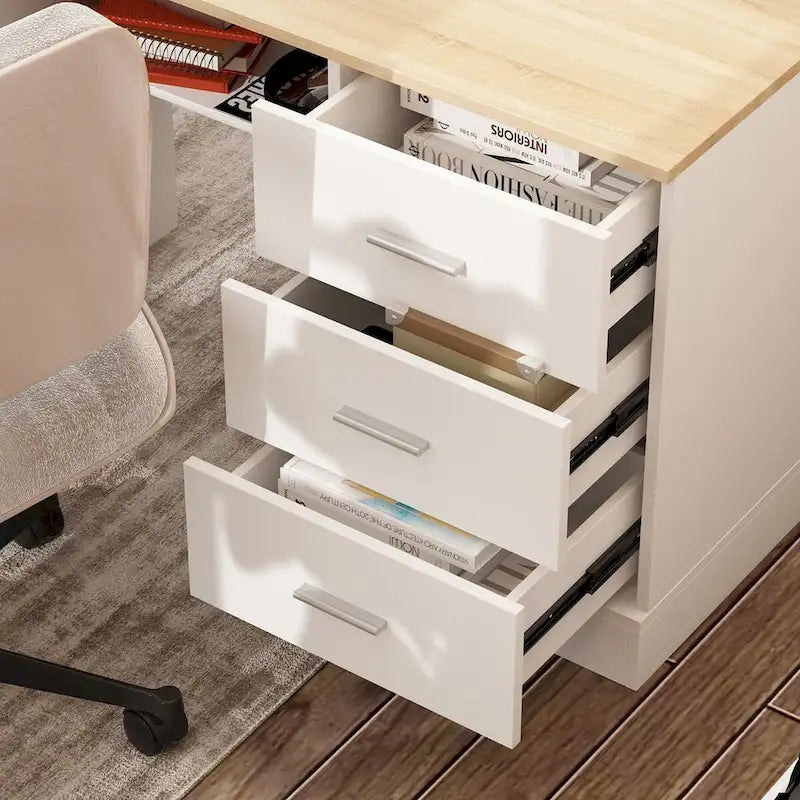 Scrivania in piedi regolabile elettricamente in altezza con mobile contenitore, marrone e nera