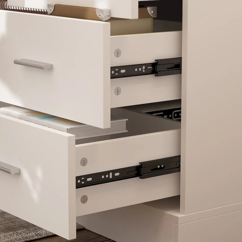 Scrivania in piedi regolabile elettricamente in altezza con mobile contenitore, marrone e nera