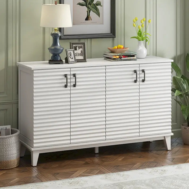 4-Door Retro Sideboard Buffet Cabinet with Adjustable Shelves, Navy Blue & Espresso