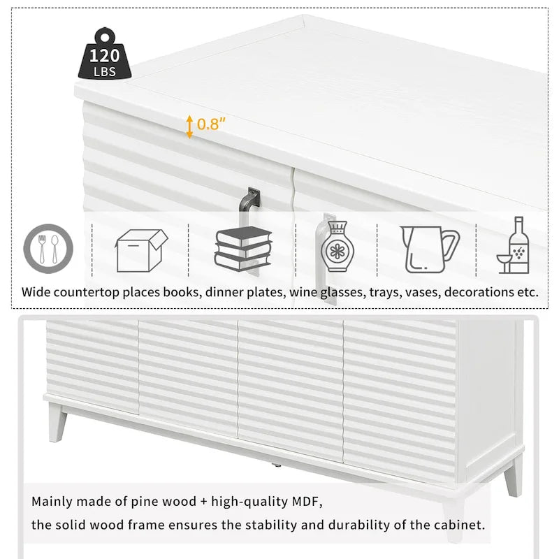 4-Door Retro Sideboard Buffet Cabinet with Adjustable Shelves, Navy Blue & Espresso