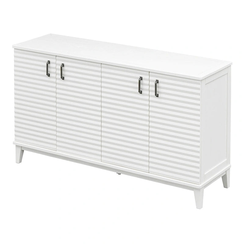 4-Door Retro Sideboard Buffet Cabinet with Adjustable Shelves, Navy Blue & Espresso