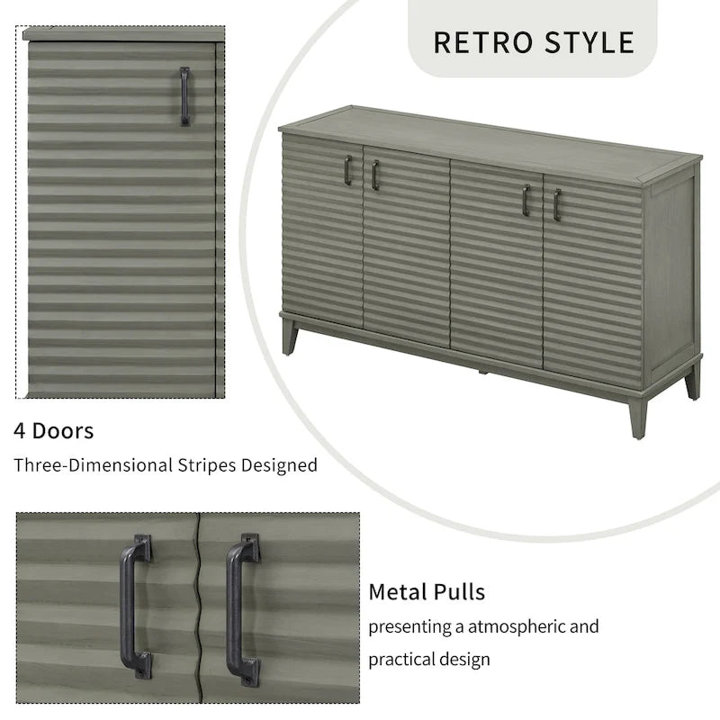 4-Door Retro Sideboard Buffet Cabinet with Adjustable Shelves, Navy Blue & Espresso
