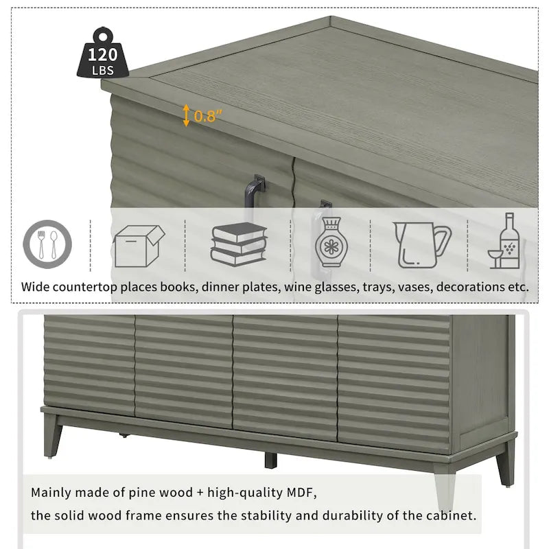 4-Door Retro Sideboard Buffet Cabinet with Adjustable Shelves, Navy Blue & Espresso