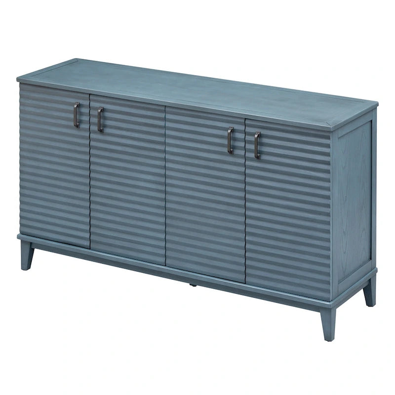 4-Door Retro Sideboard Buffet Cabinet with Adjustable Shelves, Navy Blue & Espresso