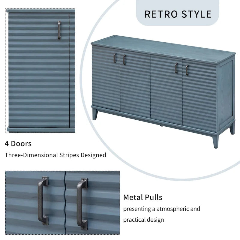 4-Door Retro Sideboard Buffet Cabinet with Adjustable Shelves, Navy Blue & Espresso
