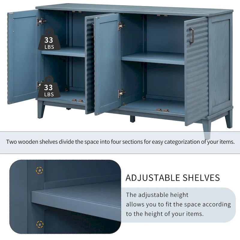 4-Door Retro Sideboard Buffet Cabinet with Adjustable Shelves, Navy Blue & Espresso