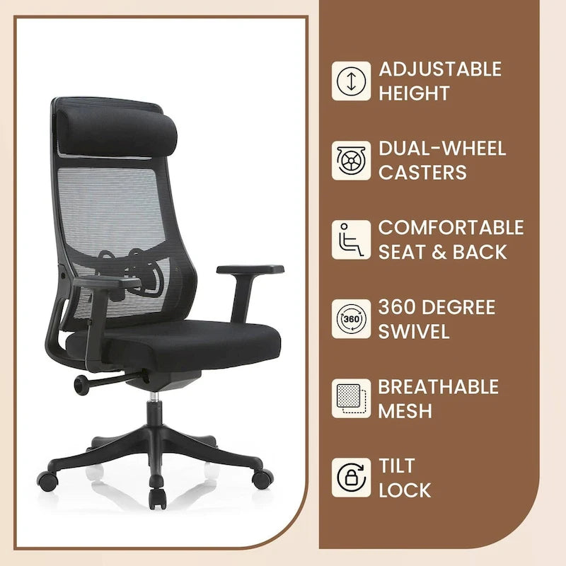 Ergonomic Mesh Back Office Chair with Adjustable Headrest and Armrests