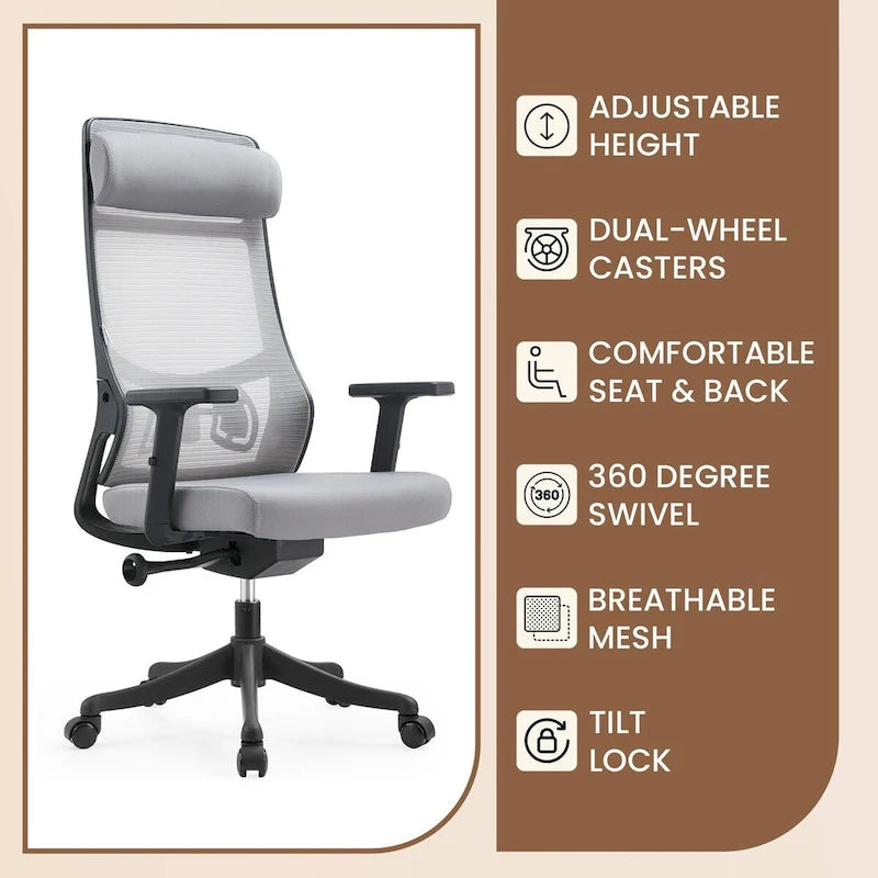 Ergonomischer Bürostuhl mit Netzrückenlehne, verstellbarer Kopfstütze und Armlehnen