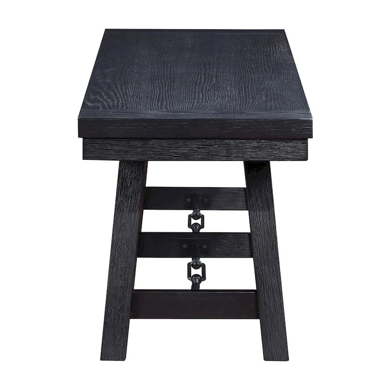 Black Trestle Dining Bench with Metal Accents Industrial Farmhouse Style