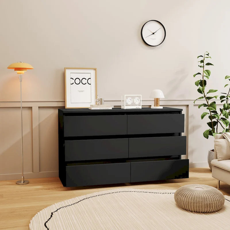 6-Drawer Wide Wood Dresser Chest of Drawers Large Storage Tower with TV Stand