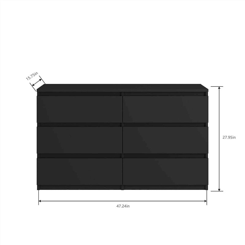 6-Drawer Wide Wood Dresser Chest of Drawers Large Storage Tower with TV Stand