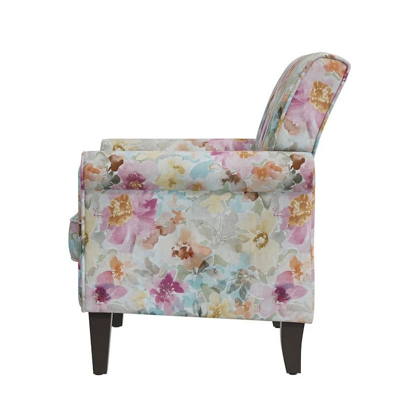 Floral Upholstered Rolled Arm Accent Chair with Nailhead Trim Espresso Legs