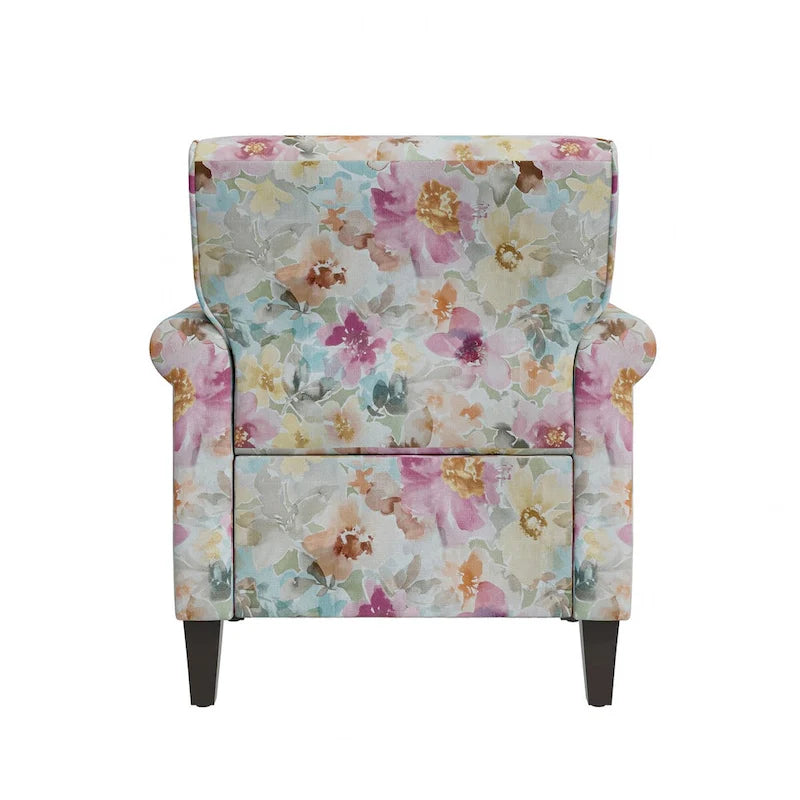 Floral Upholstered Rolled Arm Accent Chair with Nailhead Trim Espresso Legs
