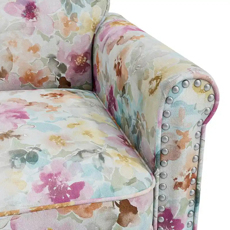 Floral Upholstered Rolled Arm Accent Chair with Nailhead Trim Espresso Legs