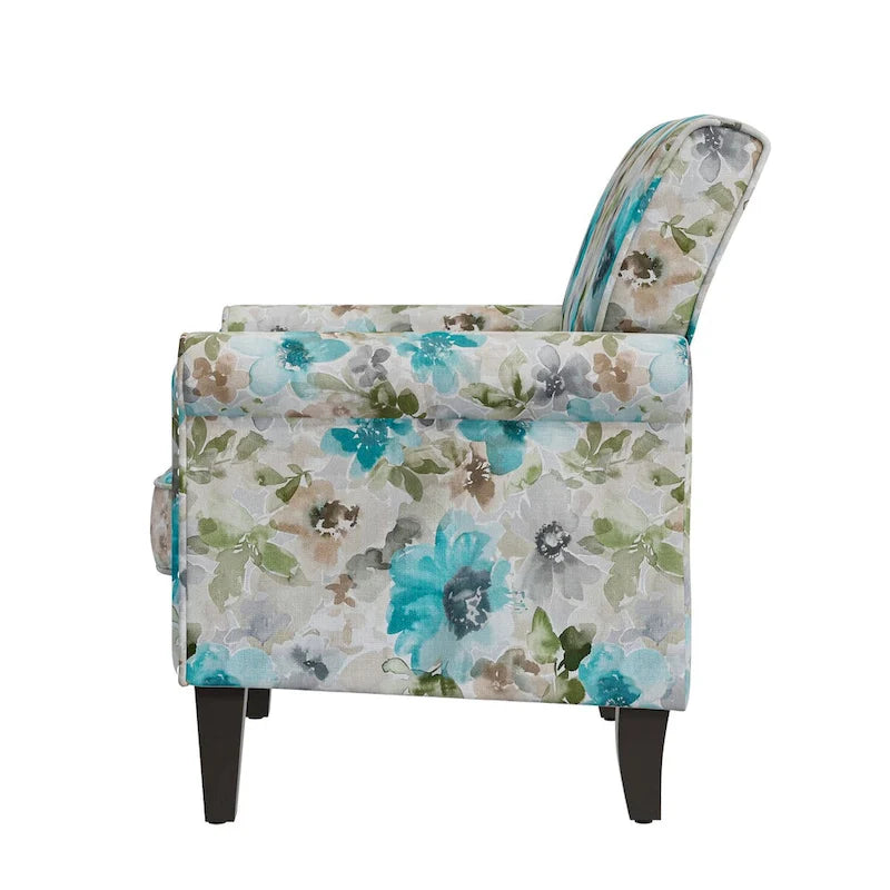 Floral Upholstered Rolled Arm Accent Chair with Nailhead Trim Espresso Legs