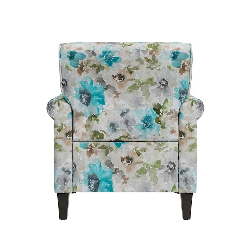 Floral Upholstered Rolled Arm Accent Chair with Nailhead Trim Espresso Legs
