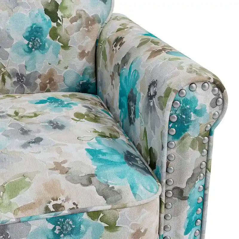 Floral Upholstered Rolled Arm Accent Chair with Nailhead Trim Espresso Legs