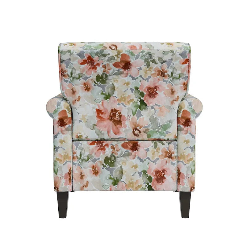 Floral Upholstered Rolled Arm Accent Chair with Nailhead Trim Espresso Legs
