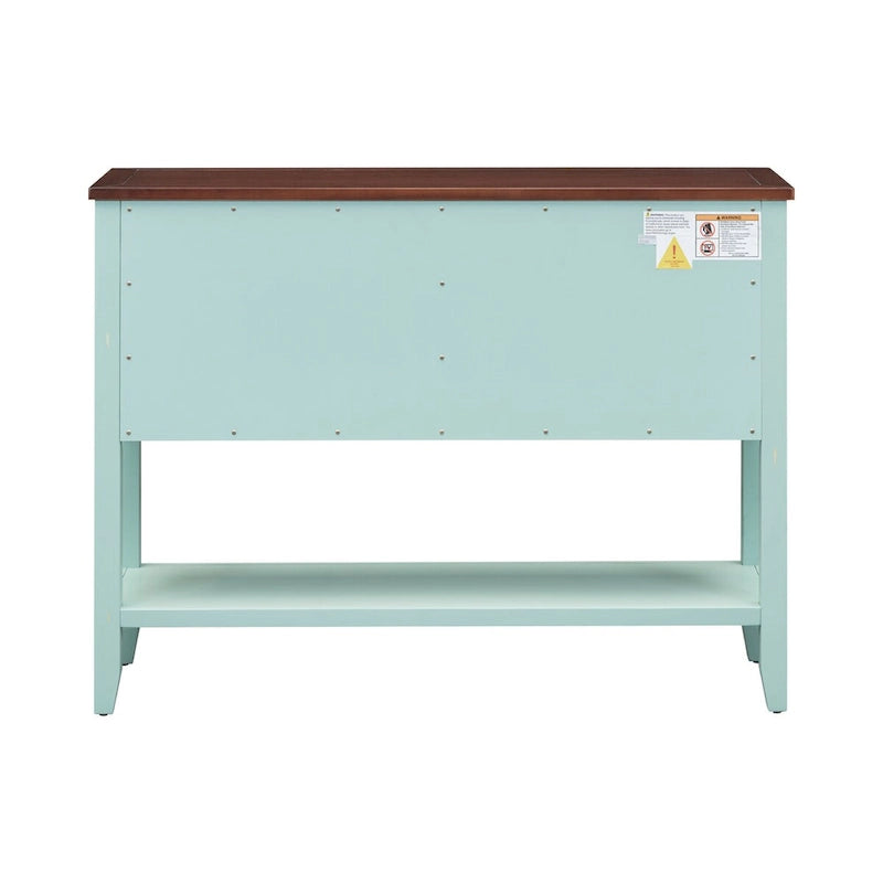 Retro Blue Buffet Sideboard Console Table with Drawers Cabinets and Bottom Shelf