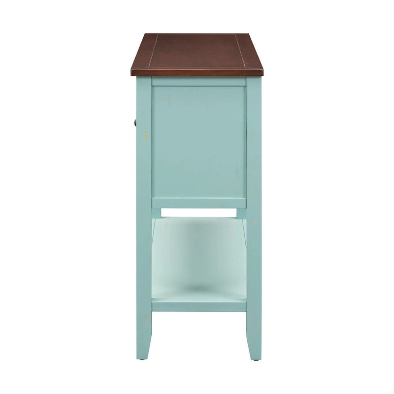 Retro Blue Buffet Sideboard Console Table with Drawers Cabinets and Bottom Shelf
